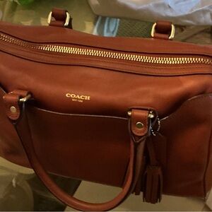 Authentic Coach Chestnut Cognac Leather Tote with Tassel and Gold Hardware